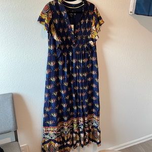 Anthropologie Navy Patterned Dress 🩵💚🤍🧡